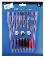 8 Retractable Rubber Grip Pens